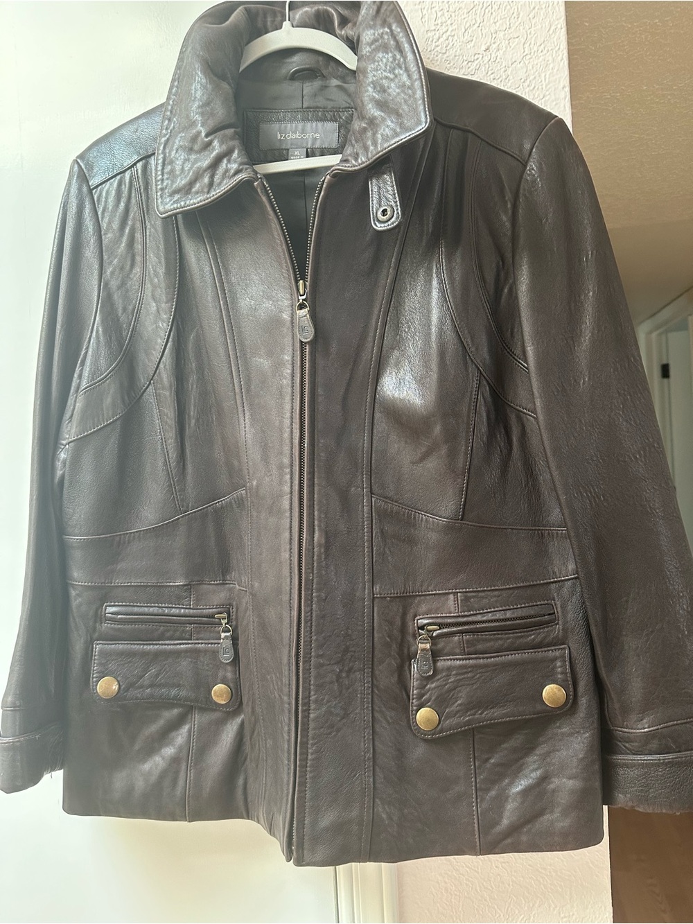 Liz Claiborne Brown Leather Zip-Front Jacket
